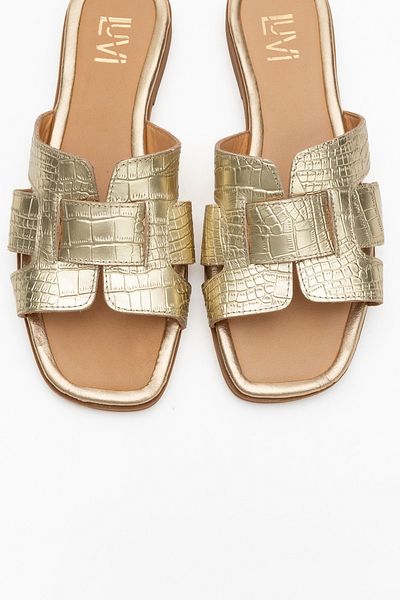 LuviShoes Notre Gold Print Genuine Leather Women's Slippers