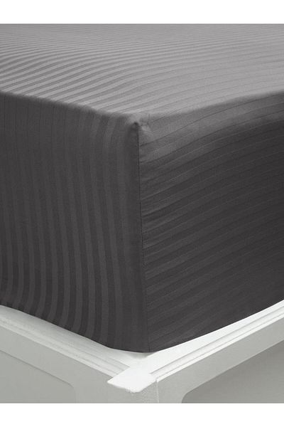 Karna Home Bed Sheet Stripe Satin Plain Elastic Single