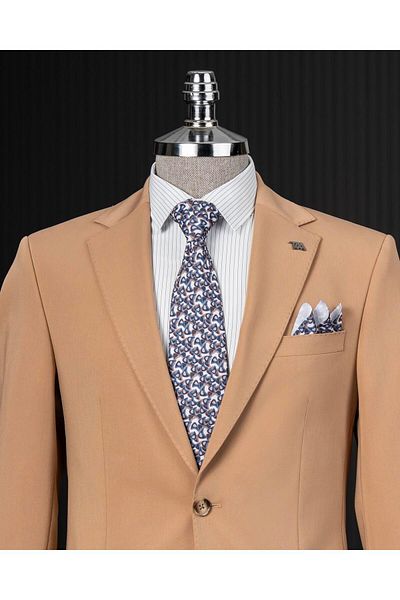 TerziAdemAltun Italian Style Slim Fit Jacket Pantalon Suit Camel T14000