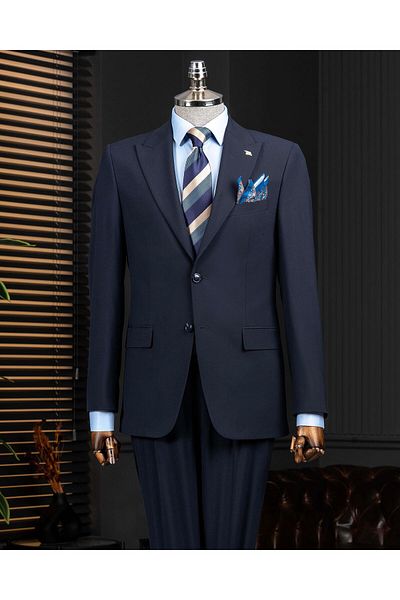 TerziAdemAltun Italian Style Slim Fit Jacket Pants Suit Navy Blue T14139