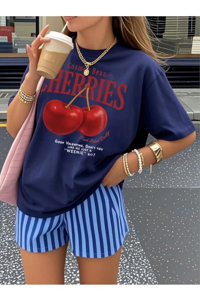 Elvino Tricou oversize unisex cu imprimeu Red Cherries