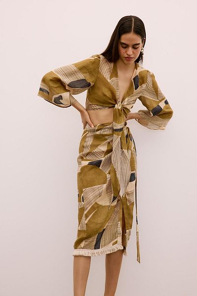 Rue Studio Tassel Detailed Patterned Camel Pareo