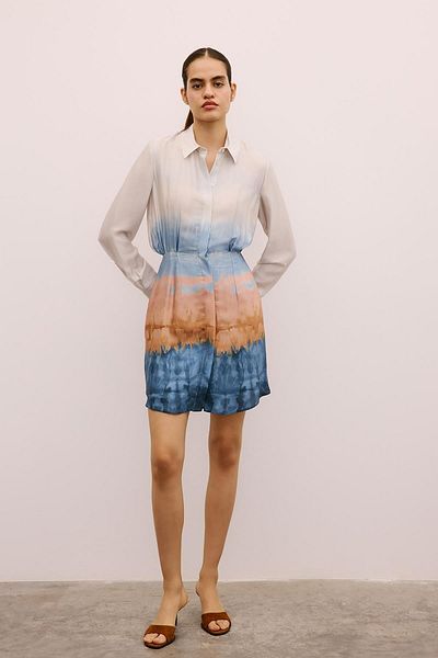 rue. Gradient Patterned Mini Salmon Shirt Dress