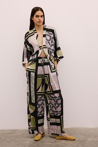 Rue Studio Patterned Long Black Trousers with Lace Detail
