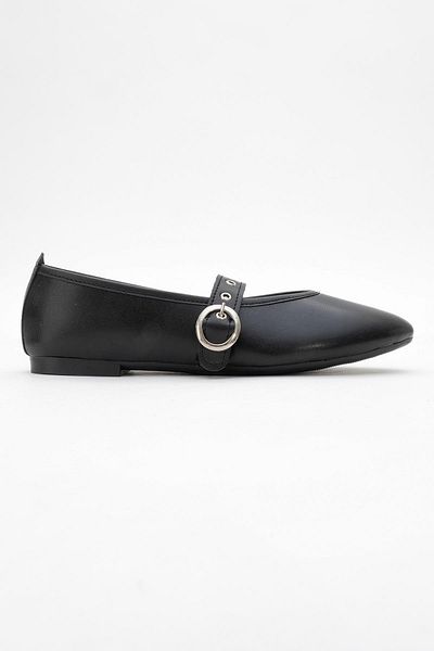 CCWAY AYAKKABI Women's Single-Piece Buckle Ballerina Ballerina Black