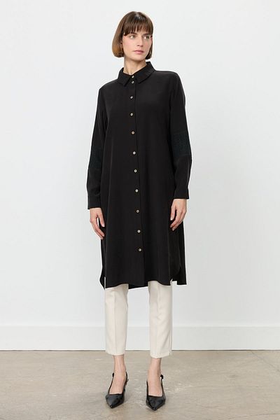 Nihan Lace and Mesh Detailed Tunic Black