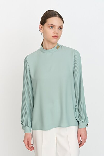 Nihan Kolları Pilise Bluz Mint