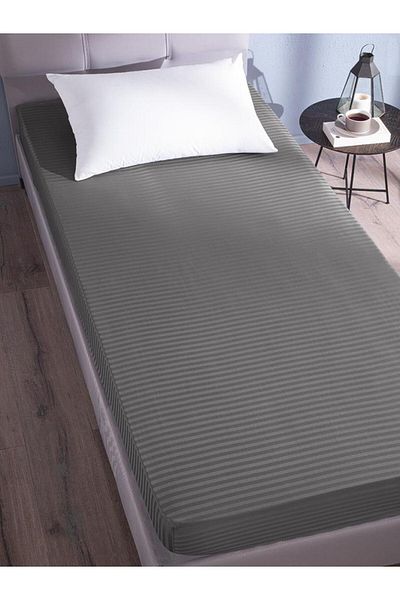 Karna Home Bed Sheet Stripe Satin Plain Elastic Single