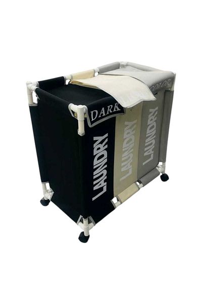 BUNCA 3-compartment laundry basket, 64 x 60 x 35 cm, with wheels and a top lid, for easy organization of laundry at home