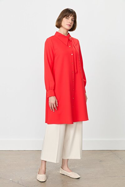 Nihan Asimetrik Yaka Şık Tunik Mercan