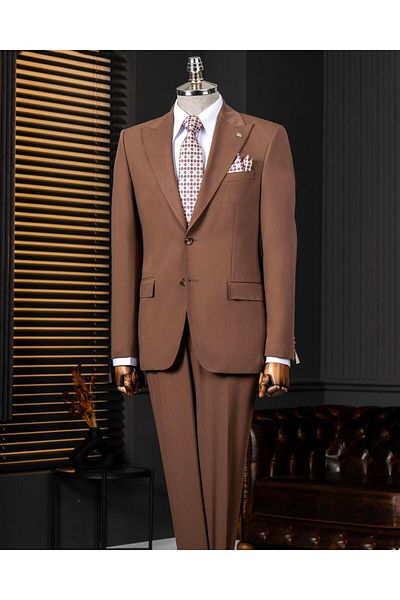 TerziAdemAltun Italian Style Jacket Pants Suit Brown T14007