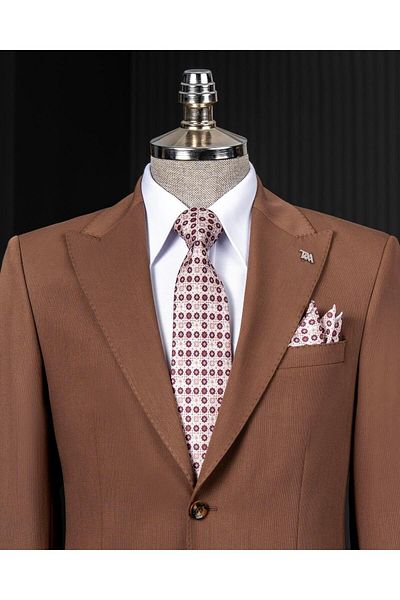 TerziAdemAltun Italian Style Jacket Pants Suit Brown T14007