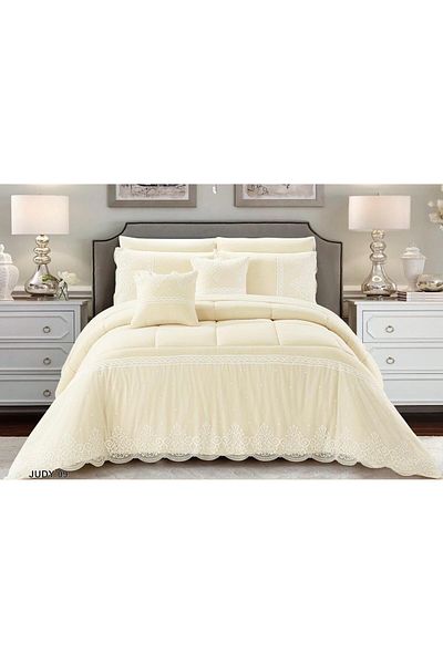 SON Luxury Double Bridal Bedspread with Lace, 8 Pieces, Sugar