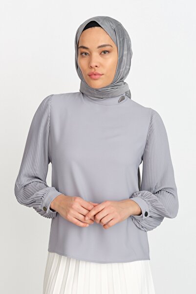 Nihan Kolları Pilise Bluz Gri