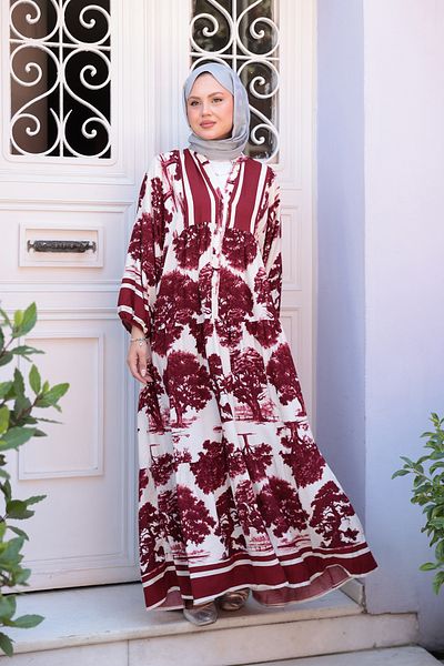 LOCCO Women's Tree Patterned Dress Burgundy