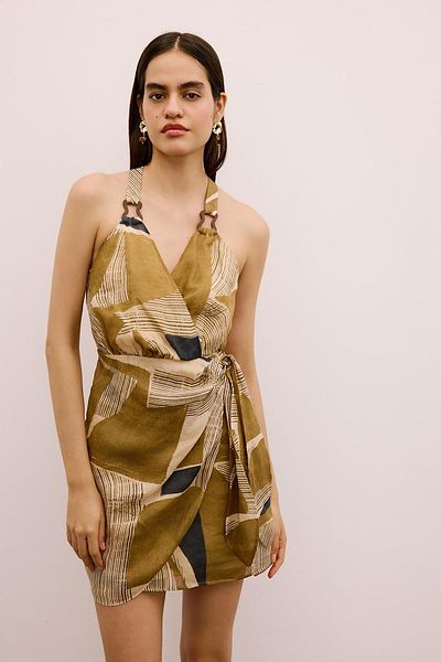 Rue Studio Anvelop Mini Double Breasted Camel Dress