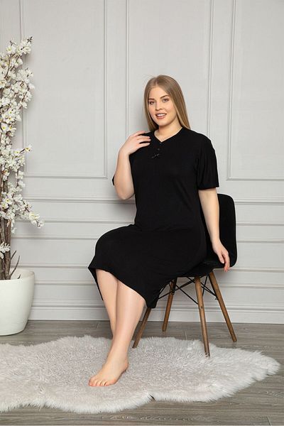 Asel Γυναικείο Μαύρο Χρώμα Plus Size Lycra Βαμβακερό Φόρεμα