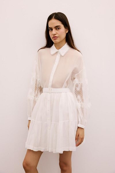 Rue Studio Mini White Shirt Dress with Lace Detail