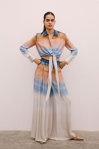 rue. Gradient Patterned Wide Leg Salmon Trousers
