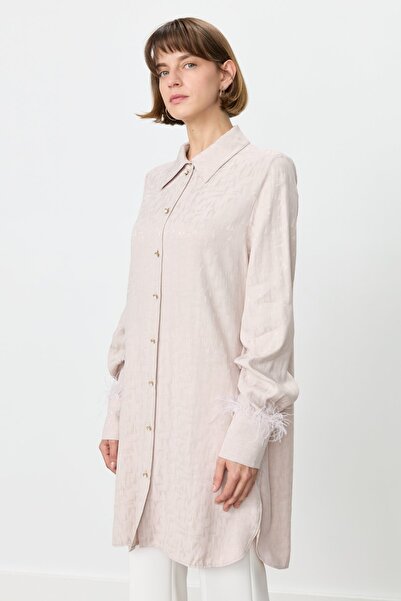 Nihan Premium Otriş Detaylı Jakar Tunik Bej