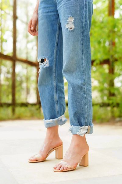 PayBuy Women's Thick Heeled Transparent Tape Slippers Summer Modern Lightweight Comfortable Elegance