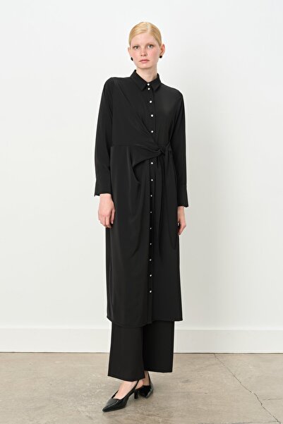 Nihan Asimetrik ve Taş Detaylı Tunik Siyah