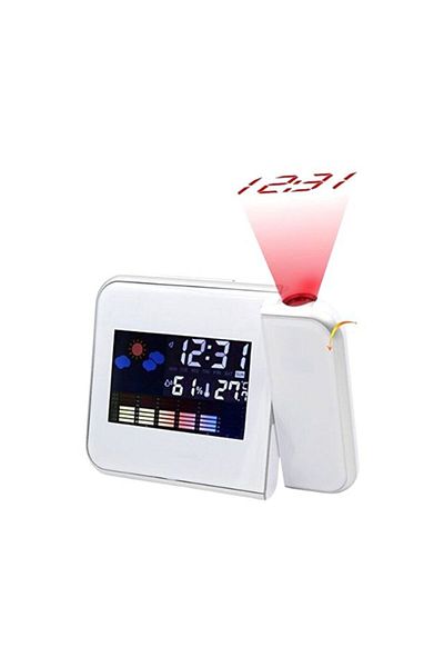 JEWELORA Stație meteo digitală cu ceas, calendar, proiector laser, afișaj LCD de 3,7", alb - Alb