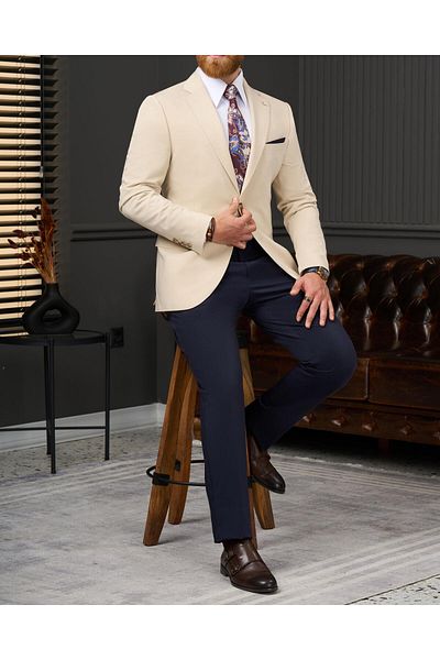 TerziAdemAltun Italian Style Slim Fit Combination Suit Beige T13927