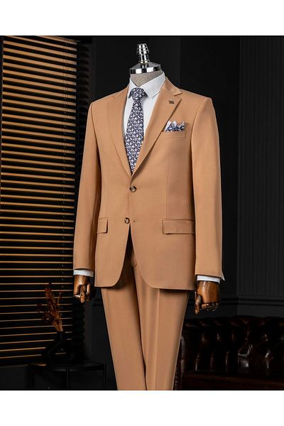 TerziAdemAltun Italian Style Slim Fit Jacket Pantalon Suit Camel T14000