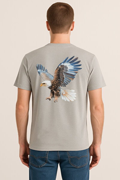 Moda Tuğram Stone Color Men's Back Printed Cotton Tshirt