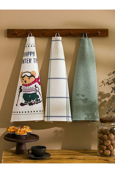 LC Waikiki Lcw Home Ecru Printed Drying Cloth 3-Piece 40X50 cm