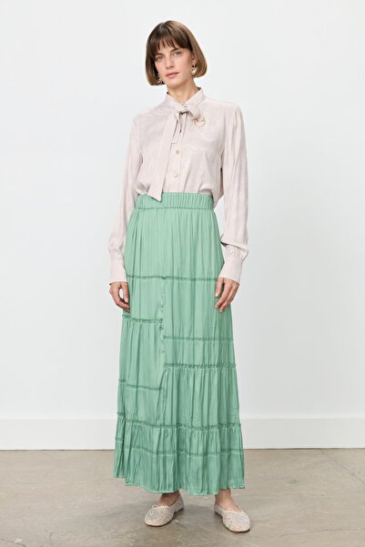 Nihan Beli Lastikli Çingene Crash Etek Elma Yeşili