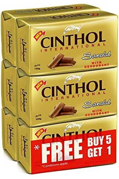 Godrej Cinthol Sandalwood Bath Soap - 99.9% Germ Protection, 125g (Pack of 6)