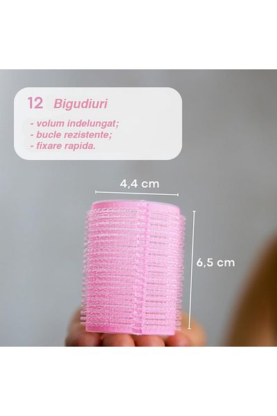 DELPI Set 12 bigudiuri cu velcro - roz