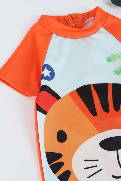 gnygiyim Boy's Character Patterned Uw Protected Jumpsuit Swimsuit with Bonnet