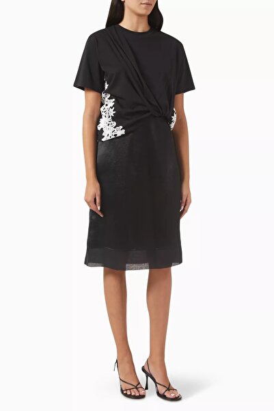 3.1 Phillip Lim Lace Detailed Draped Dress Jersey Top with Satin Skirt and Elegant Contrast