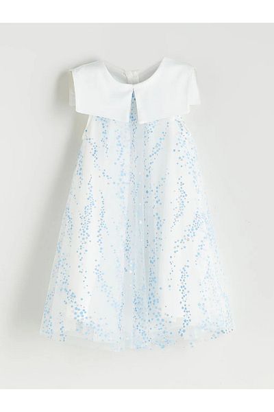 LC Waikiki Lcw Kids Ecru Baby Collar Patterned Girl's Tulle Dress