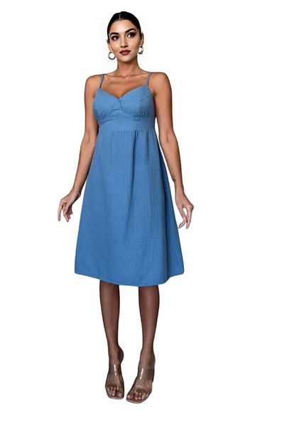 Pecos Thin Strap Voile Muslin Linen Fabric Lightweight Summer Hellenshort Dress
