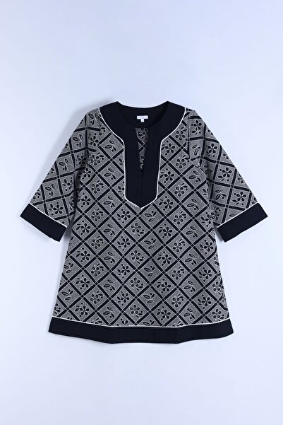 By Mare Style Simone-Deep V-Neck Black Tunic Brode Dress