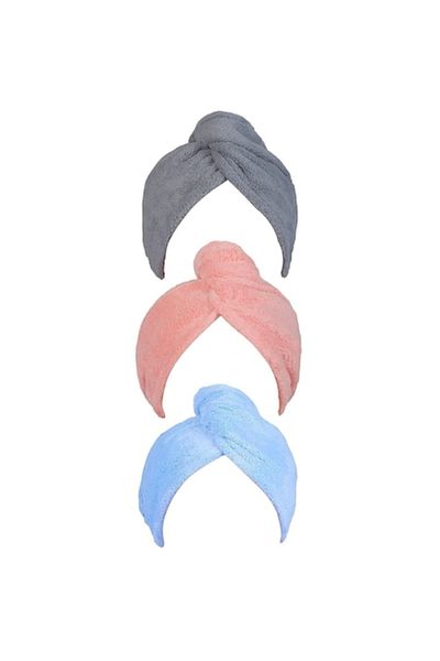 DELPI Set 3 Prosoape Turban pentru Par, cu Nasture de Fixare, Microfibra, Multicolor
