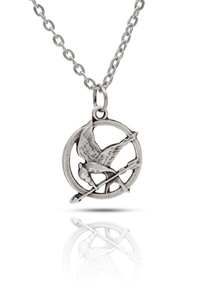 kolbi Açlık Oyunları Alaycı Kuş Kolye - Antik Gümüş Kaplama Klasik Zincirli