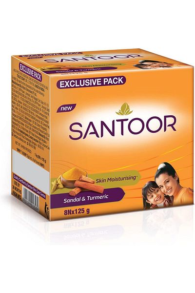 santoor Sandal and Turmeric Soap (125 Grams) - Pack of 8 Pieces