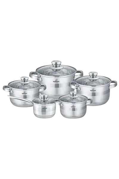 Bohmann Set vase de gatit de 10 buc, inductie, BH-1510, Bohmann, 5 straturi, Argintiu