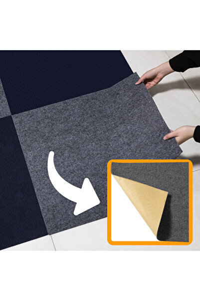 BEYLİNİ Kendinden Yapışkanlı Halıfleks Keçe Kaymaz Ev Tekne Ofis Yat Denizlicik Marina Karo Halısı 40x40 CM