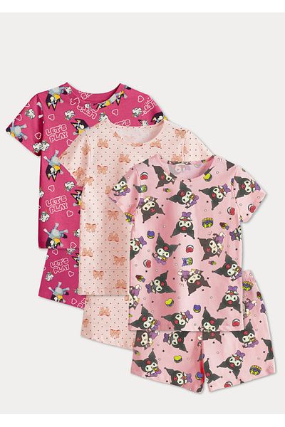 DFN Kids 4,5,6,7,8,9,10 Years Old Girls' Summer Pajamas Bottom-Top 3 Sets