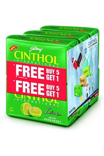 Godrej Cinthol Lemon Bath Soap with 99.9% Germ Protection 125g Pack of 6