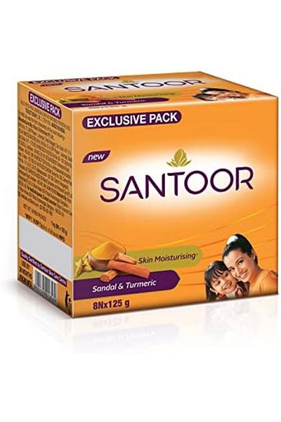 santoor Sandal and Turmeric Soap (125 Grams) - Pack of 8 Pieces