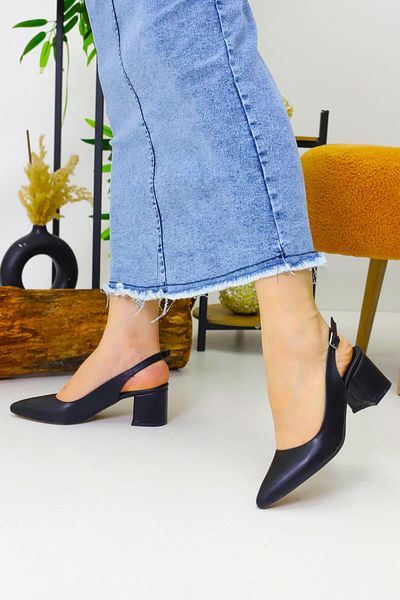 Weynes Women's Black Open Back 5 cm Daily Heeled Shoes Wsb3066