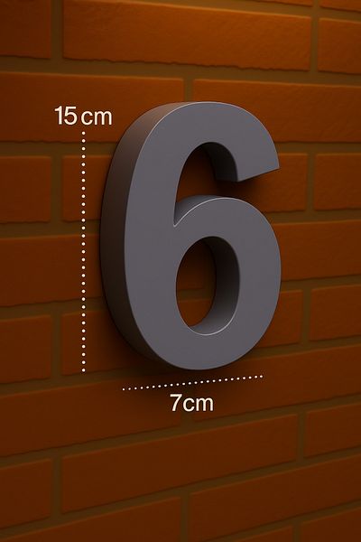 Rekatech Modern Style 3D House Number (Number 6) |   7 cm Bottom Dimension – 15 cm Height