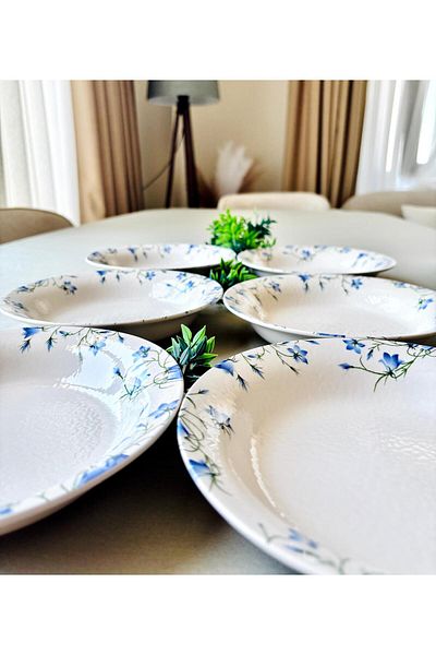 Yiğit Seramik Züccaciye Blue Crocus Model 6 Pieces Modern Dinner Plate